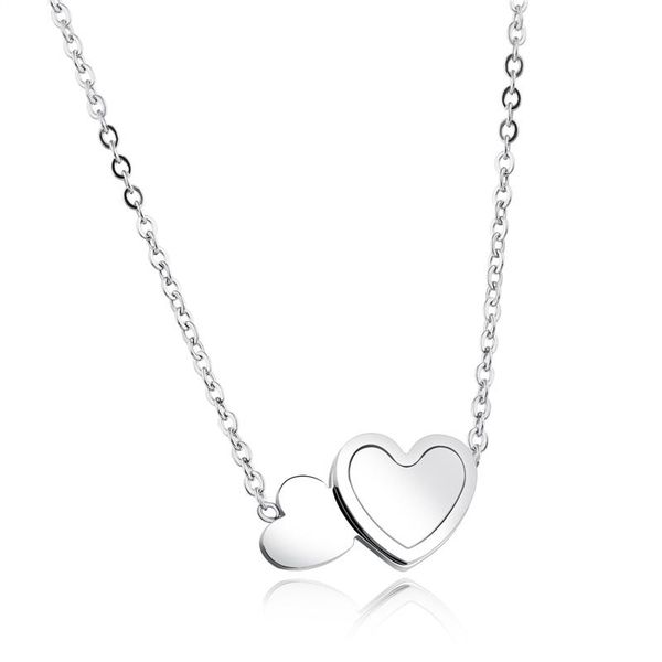 

chains korean short necklace fashion cute double heart pendant rose gold plated clavicle titanium steel female, Silver