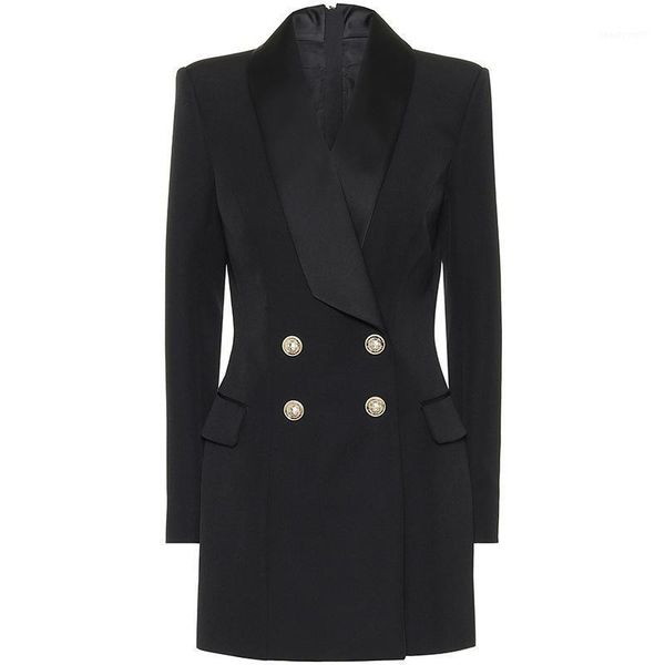 

women's suits & blazers long blazer dress 2021 spring black jas classic double breasted back zippe satin shawl neck women pack, White;black