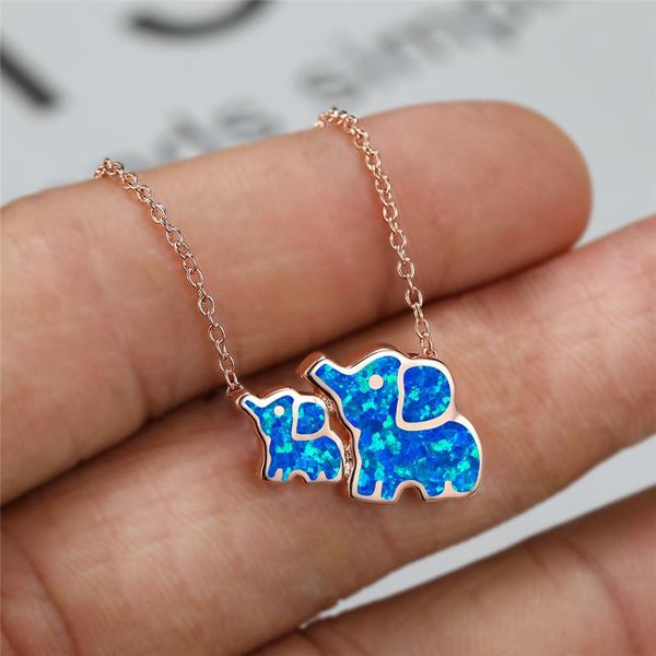

pendant necklaces rose gold silver color chain necklace white blue opal stone wedding double elephant animal for women