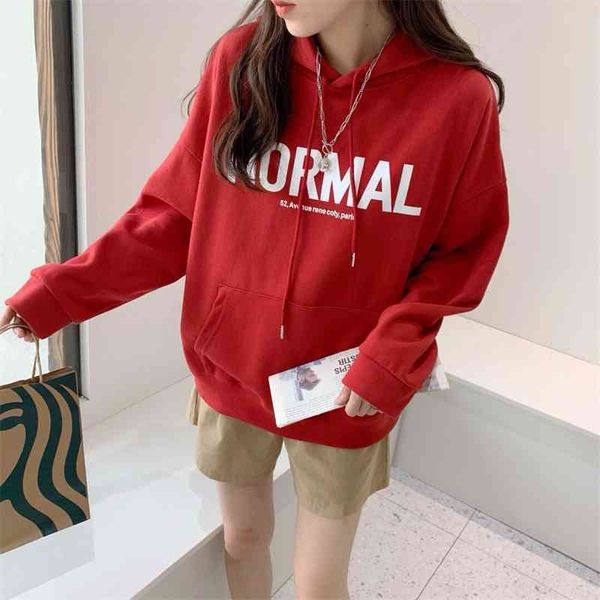 

lemon time autumn new letter print loose large simple casual hooded pullover, Black