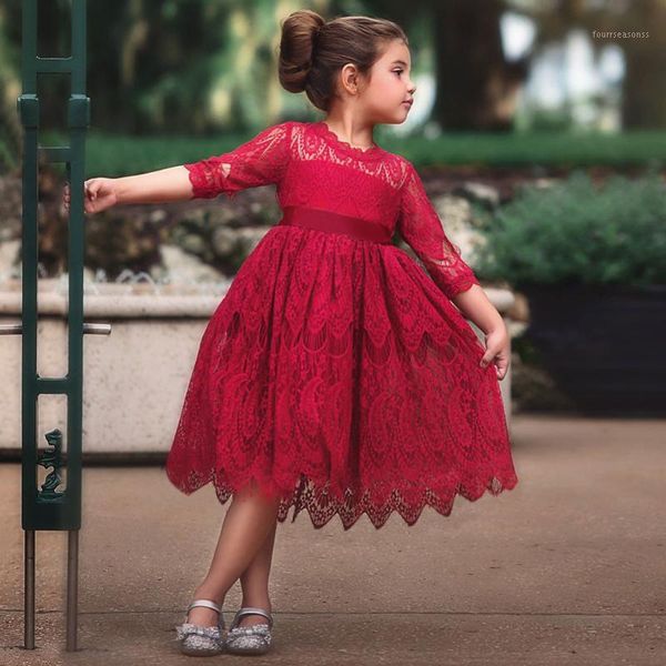 

girl's dresses european style wedding toddler party dress little girl clothes bracelet sleeve children elegant for 4 years old1, Red;yellow