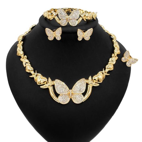 Brincos colar yulaili abraços e beijos luxo grande borboleta xo set jwelery mulheres traje na moda ouro cheia de jóias
