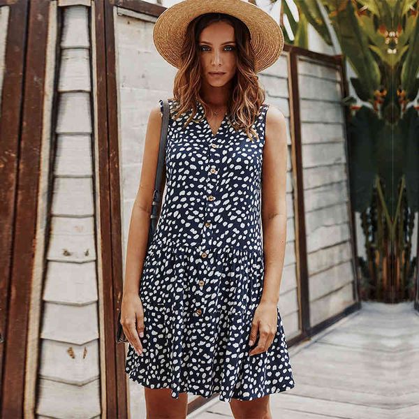 

summer ladies elegant single breasted cotton print short women v-neck sleeveless knee-length dress 2021 new, Black;gray