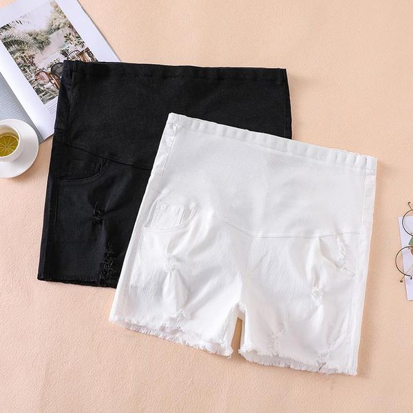 

maternity bottoms 7933# leisure pants shorts support abdomen elastic for pregnant women belly trousers, White