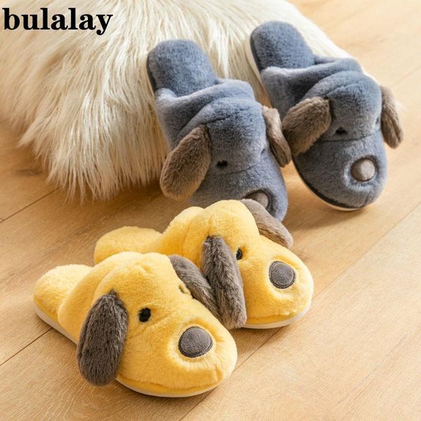 

fluffy slippers female cartoon cute dog women shoes winter home indoor soft comfortable ladies warm plush couple footwear 2021, Black