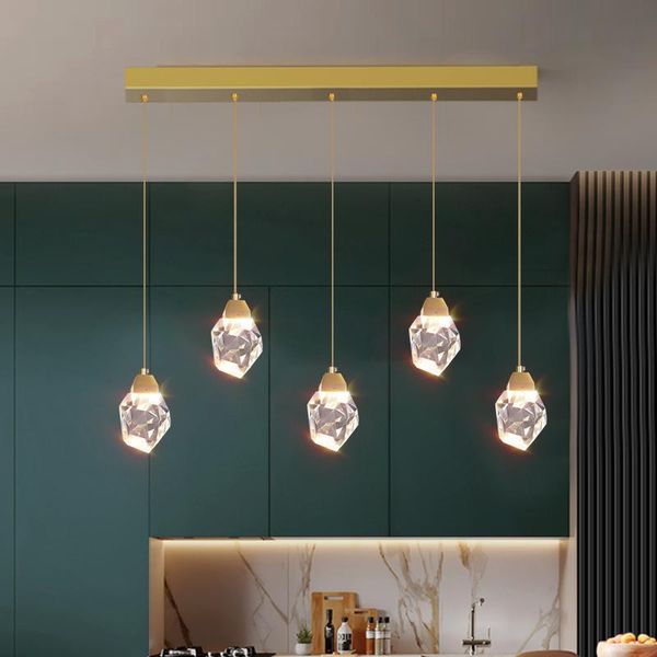 

pendant lamps modern luxury golden three-head crystal hanging lamp nordic home interior lighting counter kitchen dining room led chandelier
