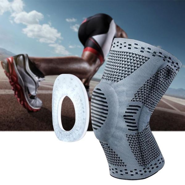 

elbow & knee pads 1 piece silicone spring pad basketball knitted compression elastic sleeve support sports patella protector brace, Black;gray