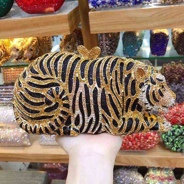 Вечерняя сумка тигр дизайн роскошные сумки леопардовые животные хрустальные женщины свадебные сцепления женские кошельки вечеринки выпускные сумки SC030 1214