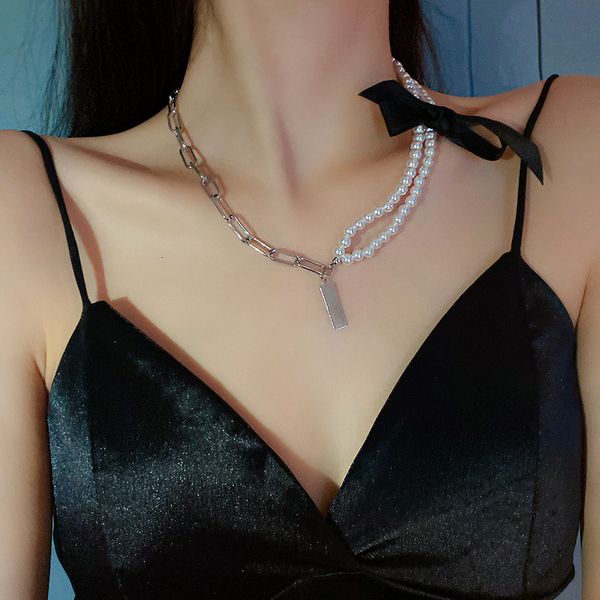 

pearl flannel bowknot mori necklace fashion east gate fashion pendant simple personality net red clavicle chain female, Black