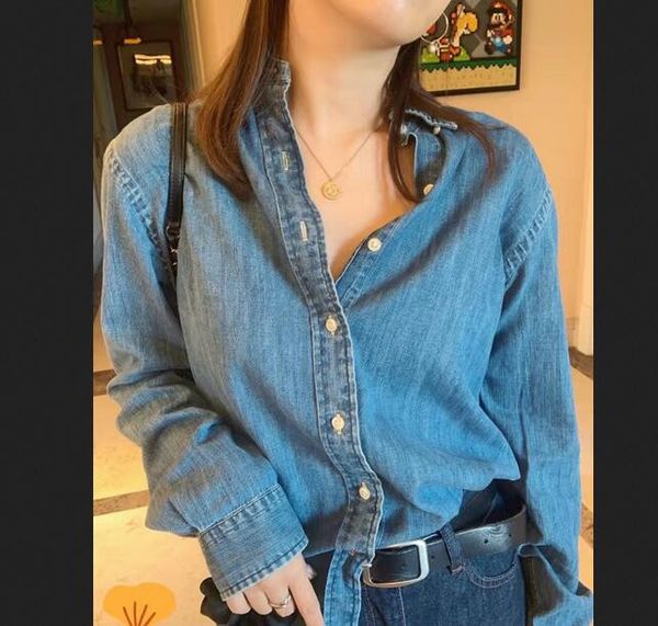 

french fashion blue shirt fold easing embroidery denim men and women long sleeve shirt jacket, White