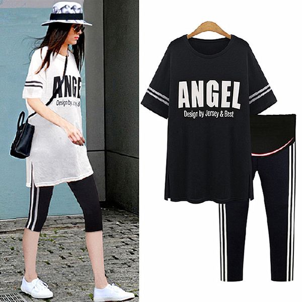 

stylish sports suit 2021 large women's fashion tracksuits letter t-shirt slim capris two piece 200kg, Gray