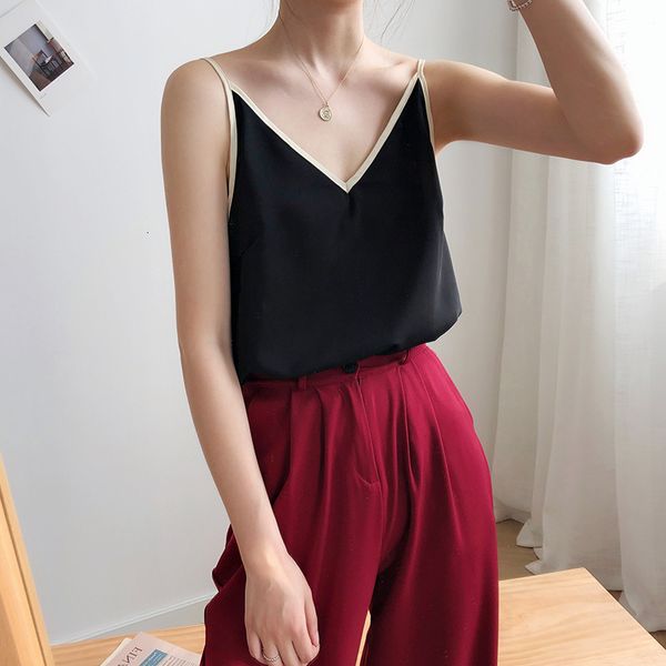 

women's tanks & camis satin chiffon suspender for women in summer apricot black v-neck korean casual sleeveless 6c0i, White