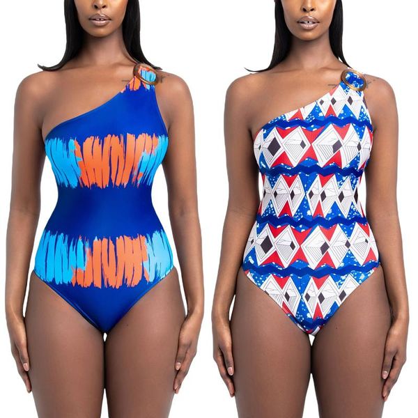 

one-piece suits women digital print swimsuit off-shoulder low-cut backless swimwear for summer