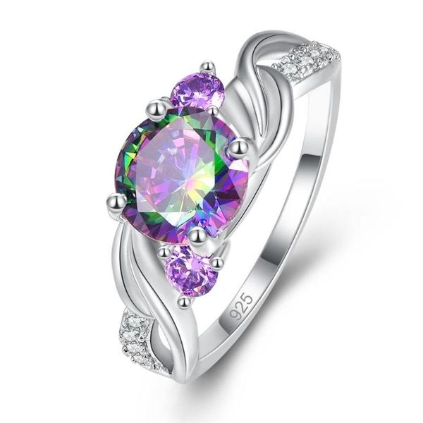 

wedding rings round cut rainbow silver ring band jewelry gift, Slivery;golden