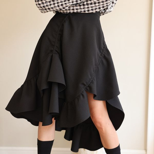 

skirts 2021 autumn loose and irregular girl's work cloth a-line skirt women's s8855, Black