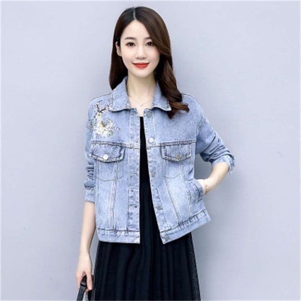 

jackets coats jeans jacket women's short spring and autumn fashion korean loose light color hong kong style embroidery elgf, Black;brown