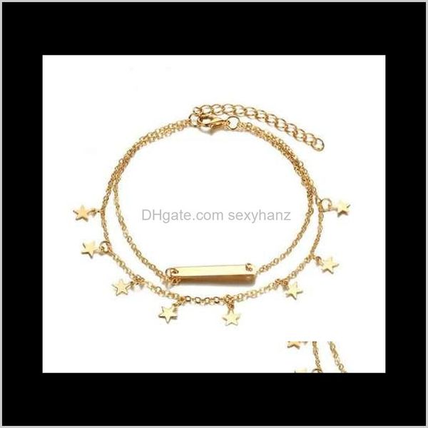 Fußkettchen Drop Lieferung 2021 Atreus Multi Layer Stern Anhänger Kette Sommer Yoga Strand Bein Armband Charme Handgemachte Fußkettchen Türkische Fuß schmuck Gi