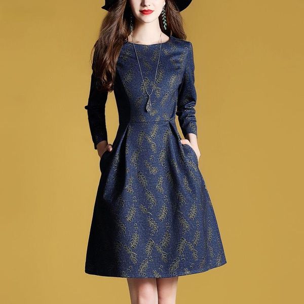 

casual dresses elegant dress women 2021 autumn long sleeve print mini female round neck clothes office lady x7, Black;gray