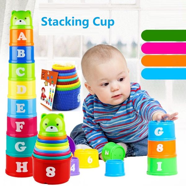 

9pcs baby stacking cup toys early educational intelligence toy rainbow color folding tower toys children birthday christmas gift
