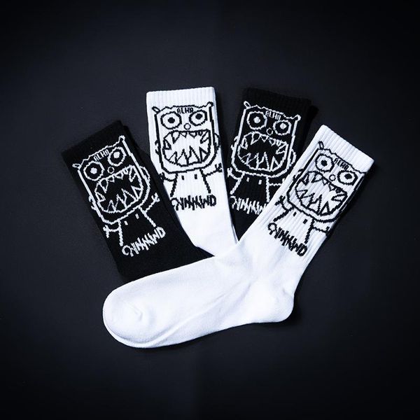

men's socks mens soks cartoon men print pattern white black hip hop breathable mid tube skateboard short harajuku calcetines sox
