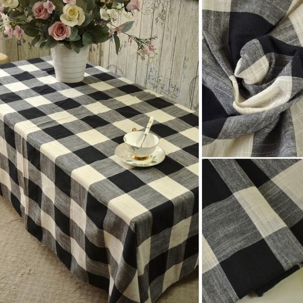 

table cloth plaid rectangle dining black white grey color cover
