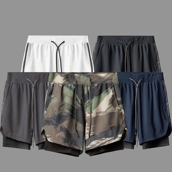 

men's shorts summer sports casual double-layer and fitness running basketball quick dry training gym, White;black