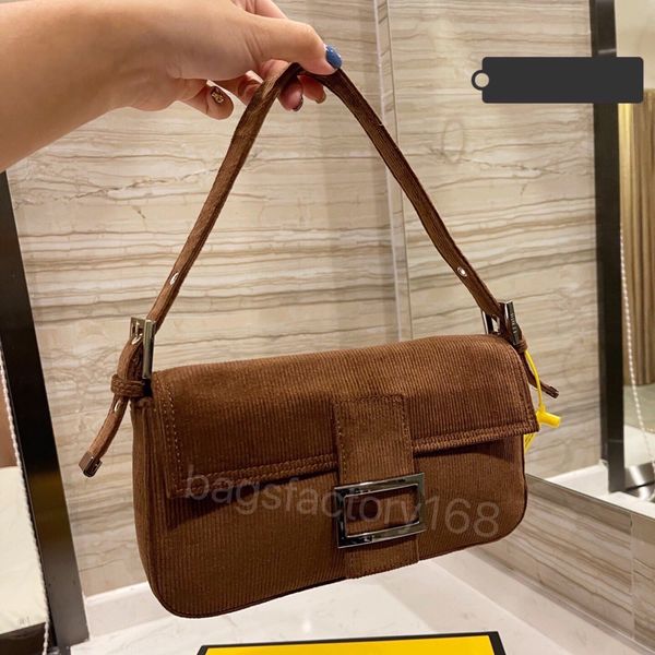 

autumn and winter essential single fashion corduroy baguette armpit bag retro silver buckle solid color high-quality shoulder bags clamshell