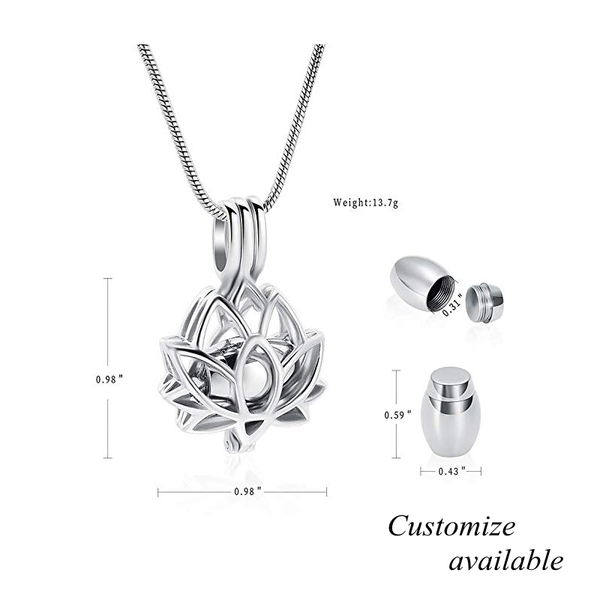 

pendant necklaces lkj001 customize mini urn hold more ashes safe for your loss lover memorial locket with lotus cover fashion elegant neckla, Silver
