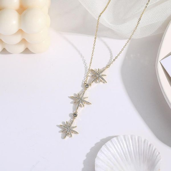 

pendant necklaces six-pointed star french necklace female 2021 tide high sense design small clavicle chain online celebrity sweater, Silver