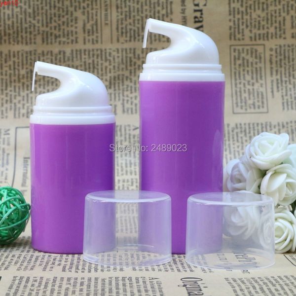 50 ml 80 ml Lila Kosmetikbehälter Weißer Kopf Leere Airless-Pumpe Plastikflaschen Reisen Flüssigkeit Verwenden Sie 10 Stück / LosHohe Menge