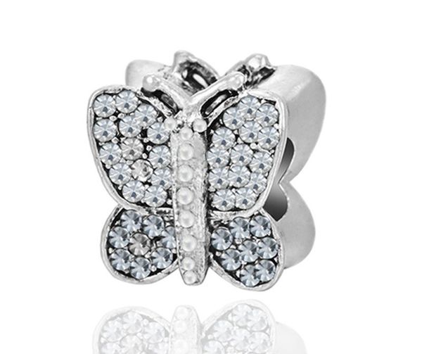 

fits pandora original bracelets 20pcs butterfly crystal silver charms beads pink heart enamel cake silver charms bead for women diy european, Black