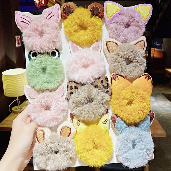 

hair accessories 2021 solid color girls cute cartoon animals ears elastic rubber bands ponytail scrunchie headwear, Slivery;white