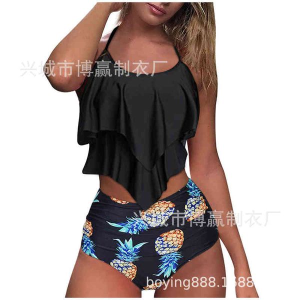 

bikini ruffle 2021 split swimsuit high waist, White;black