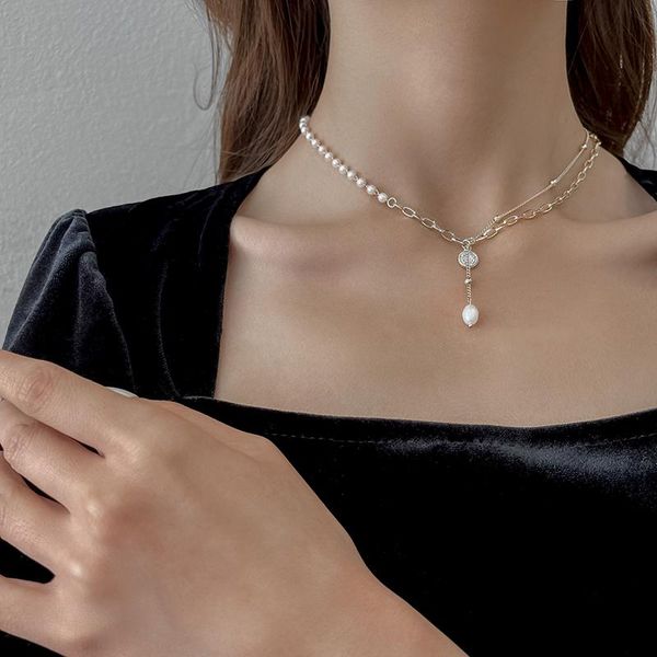 

chokers 2021 korean fashion dainty pearl necklace for women beaded chain cute pendant choker vintage jewelry on the neck, Golden;silver
