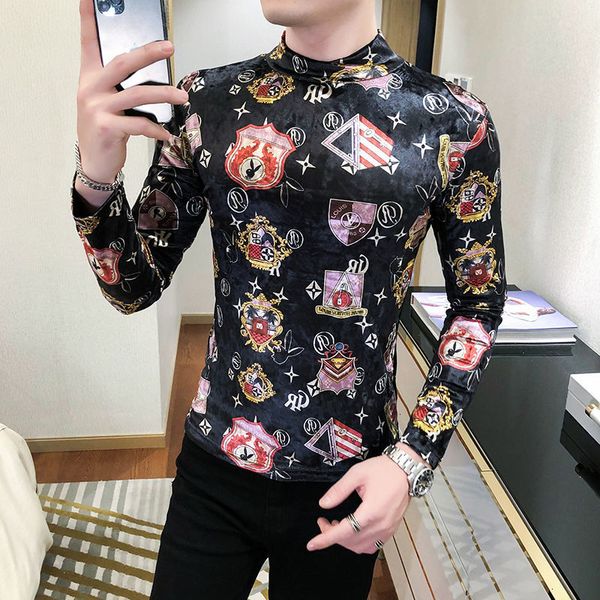 

men's polos bae printing homme club outfit tee long sleeve turtleneck autumn luxury veet slim fit t shirt men azpf, White;black