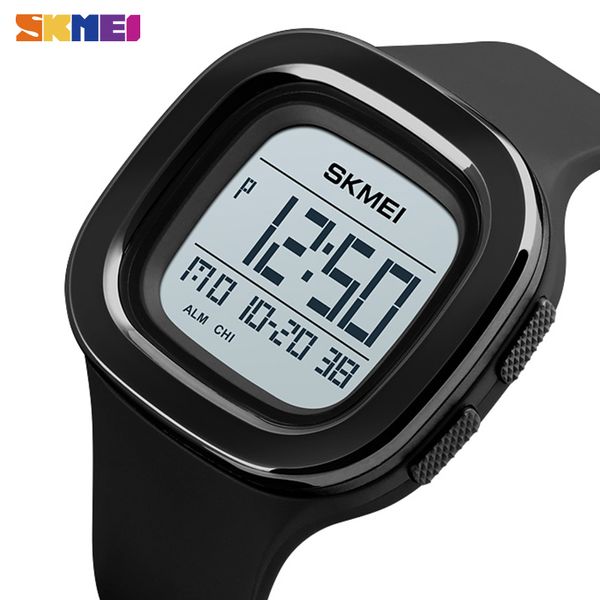 

skmei square digital watches for mens chrono satch men wristwatch 2 time 12/24 hour clock pu band digital sport watch 1580 x0524, Slivery;brown