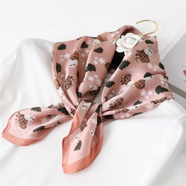 

scarves luxury animal print silk satin head scarf for women fashion kerchief hair scarfs 70cm square headband neck female, Blue;gray