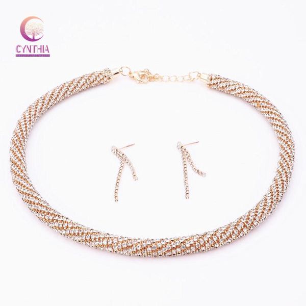 

earrings & necklace luxury women collar gold/silver color black gun zinc alloy female chains kolye collares mujer collier femme mdjb267