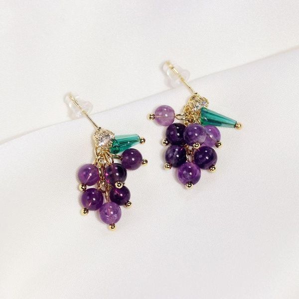 

dangle & chandelier trendy exquisite 14k real gold purple crystal grapes drop earrings for women jewelry zircon s925 silver