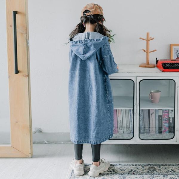 

coat 4-16t for girls children clothes girl denim jacket children's clothing cotton hooded winfbreaker kids fashion jeans, Blue;gray