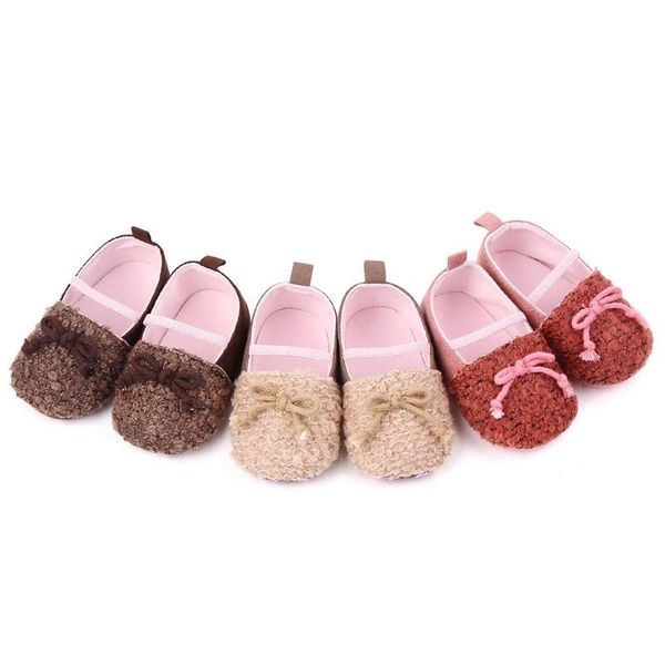 

first walkers baby shoes girls breathable plush bowknot print anti-slip sneakers toddler soft soled walking 0-12m autumn