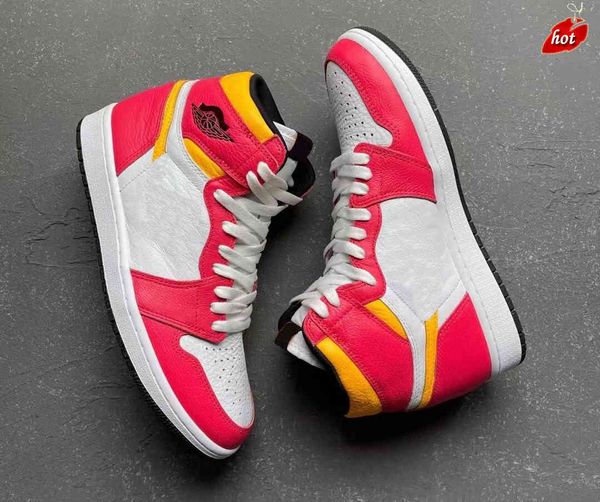 

shoes authentic 1 light fusion red 1s high man footwear 555088-603 white laser orange black sports sneakers original
