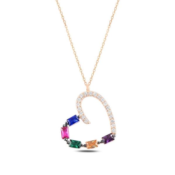 

chains silver 925 sterling heart colored baguette zircon cubic zirconia necklace