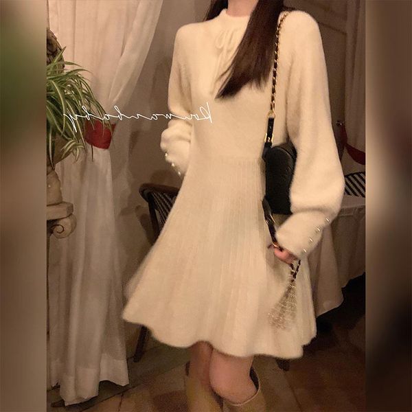 

casual dresses autumn and winter women's mink-like bow sweater, Black;gray