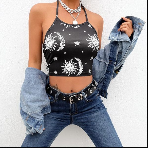 

star print crop womens tanks tube sleeveless vest blouse t shirt, White