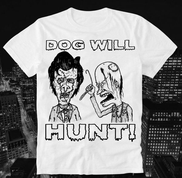 

t-shirt beavis turbot-head dog will hunt goggles texas chansaw massacre funny, White;black