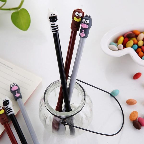 Gel canetas 3 pçs / lote cute zebra hipopótamo animal desenhos animados animal preto tinta caneta para escrever estudantes escola escolar material de escritório