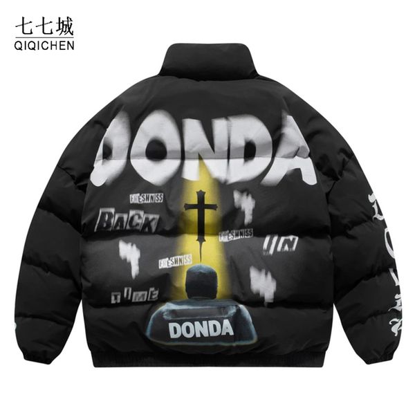 

down windbreaker, men's and women's, large warm cotton coat, hip hop style, graffiti, novelty, winter, Black;brown