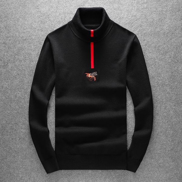 

boutique sweater oversized bee embroidery slim fitting high collar men's t-shirt boys' 2021, White;black