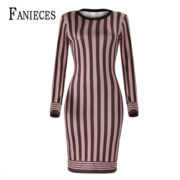 

spring long sleeve nightclub summer dress women knee-length pencil striped club party dresses vestidos robes 210520, Black;gray